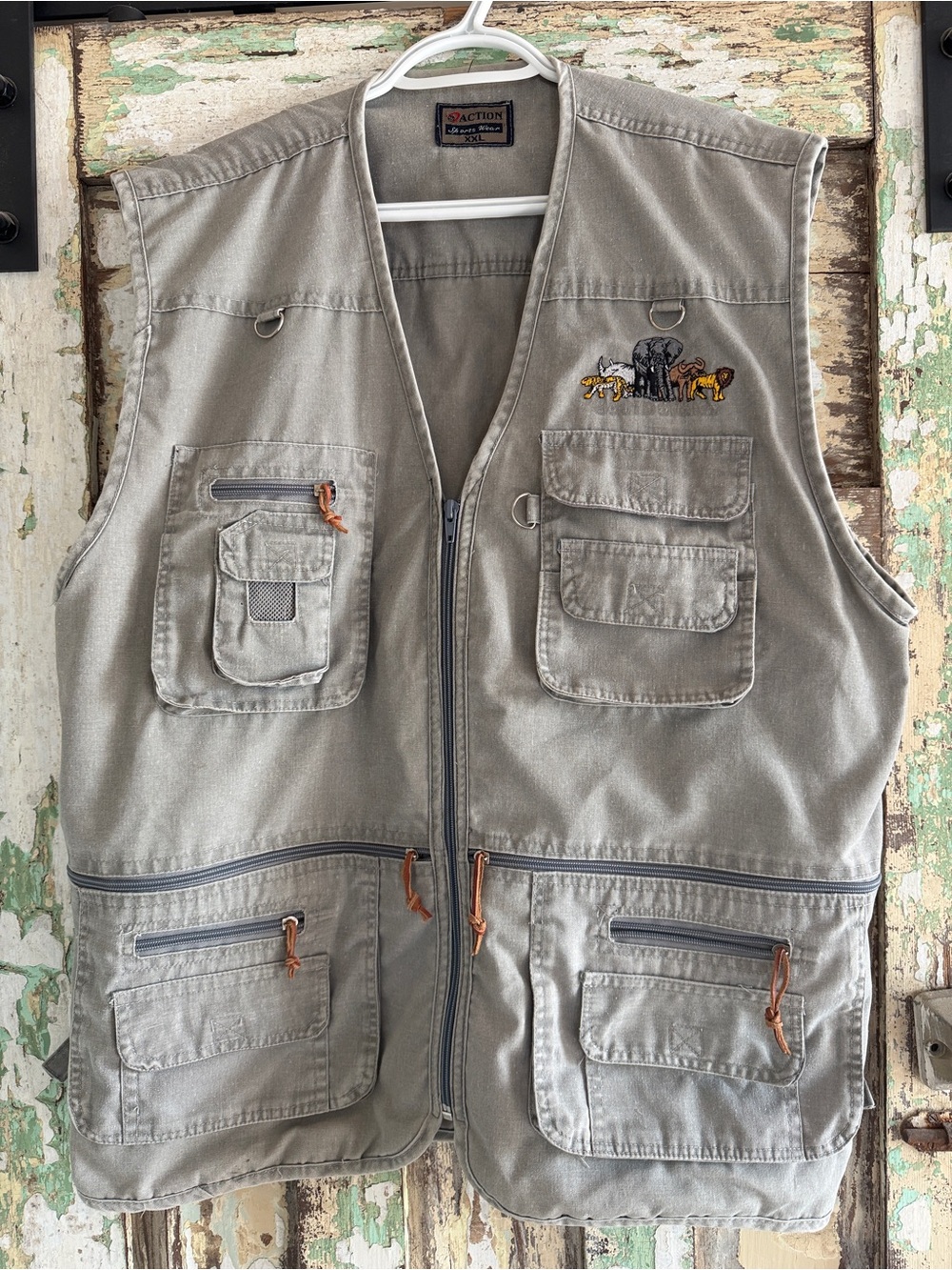 Vintage 90’s Embroidered Safari Utility Vest - Gray